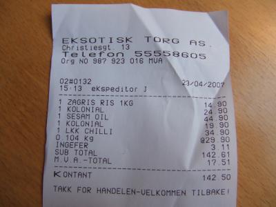 Kassenbon im Exotisk torg