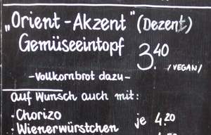 Aus der Speisekarte eines Cafes um die Ecke